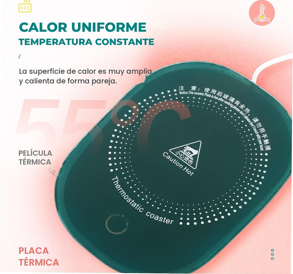 Calor uniforme y temperatura constante del calentador de taza