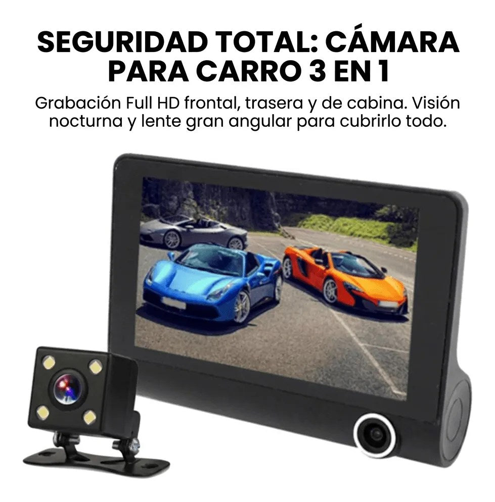 Cámara para auto Full HD frontal, trasera y cabina