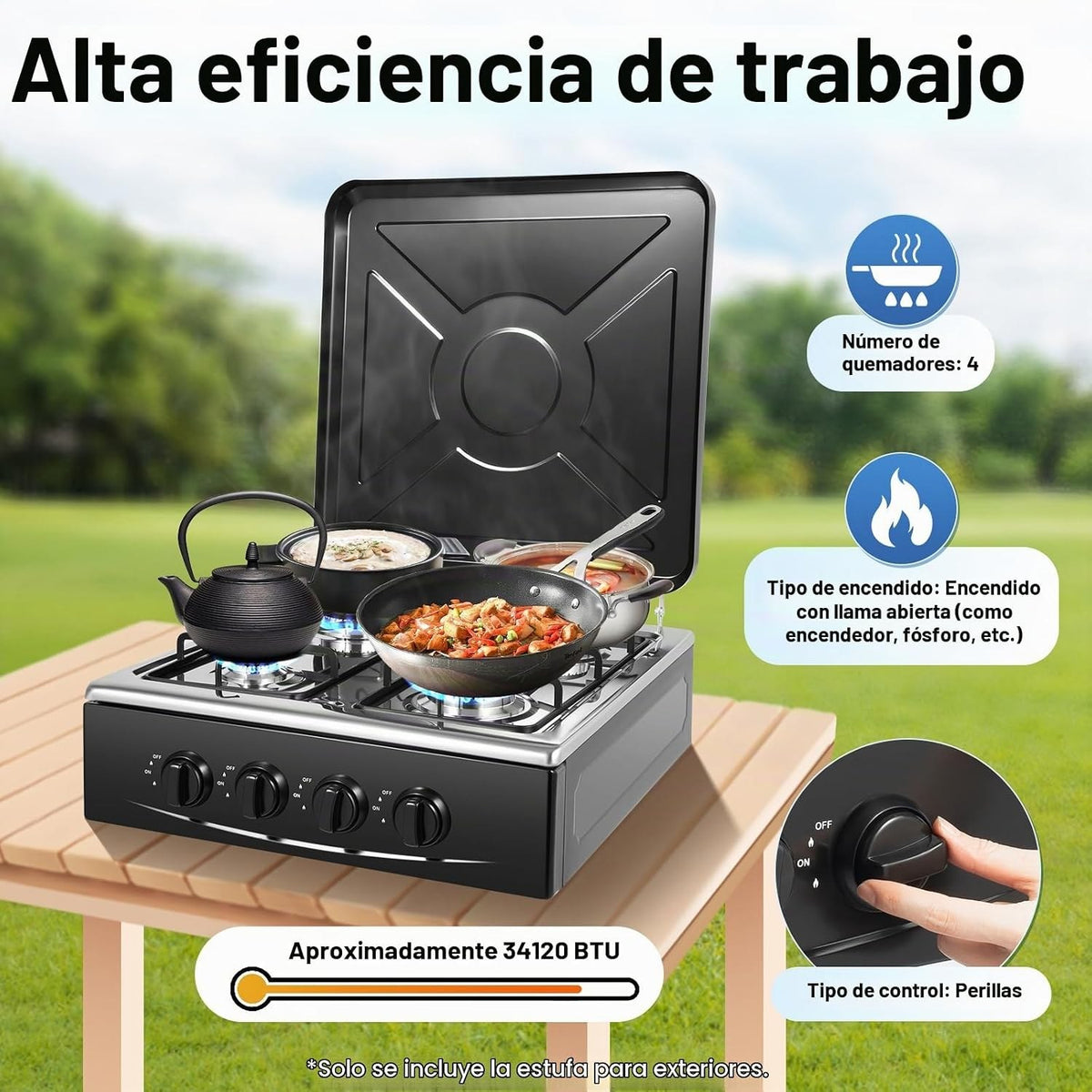 Cocina a gas de 4 hornillas de alta eficiencia
