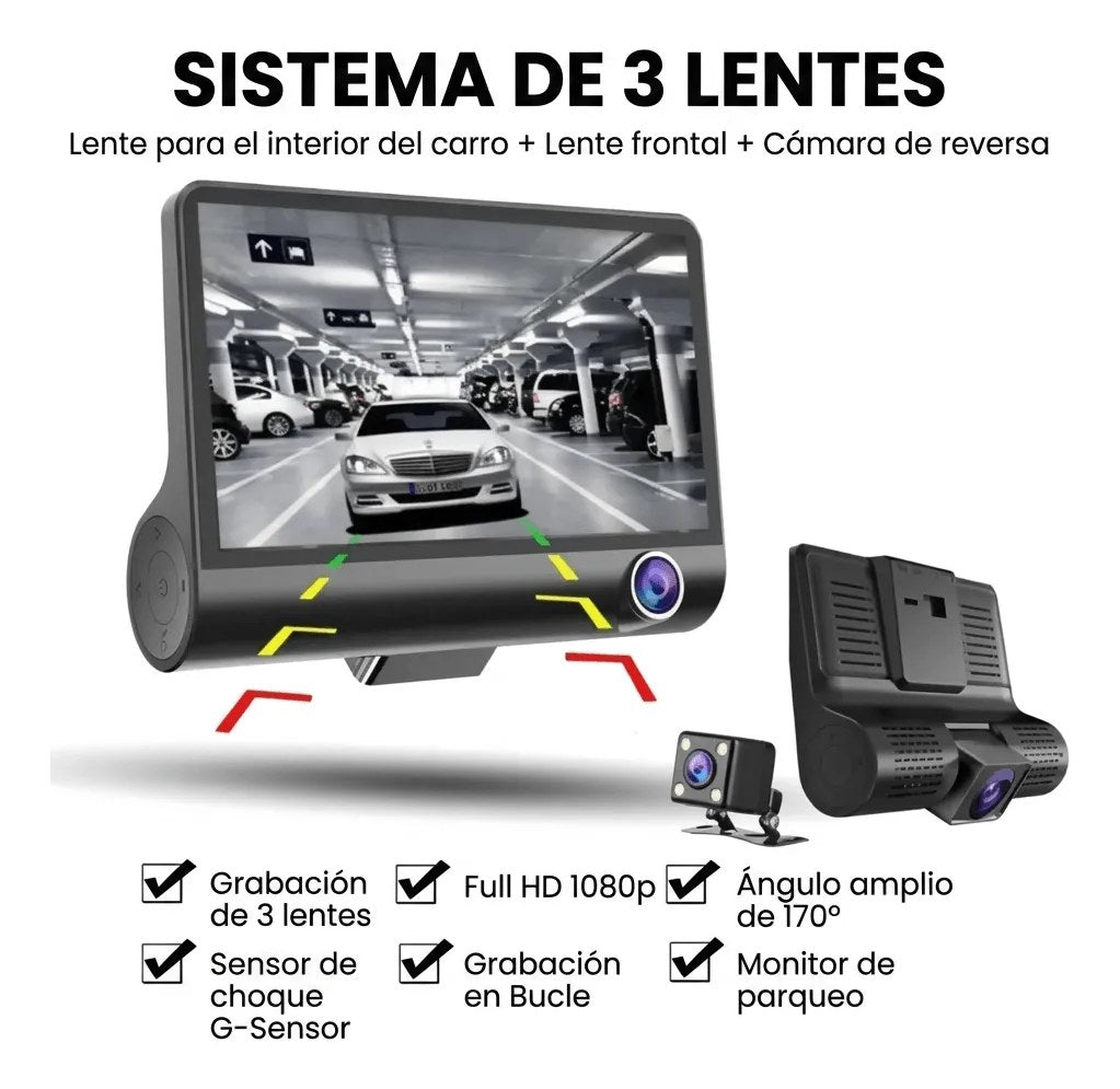 Sistema de 3 lentes de la cámara para auto
