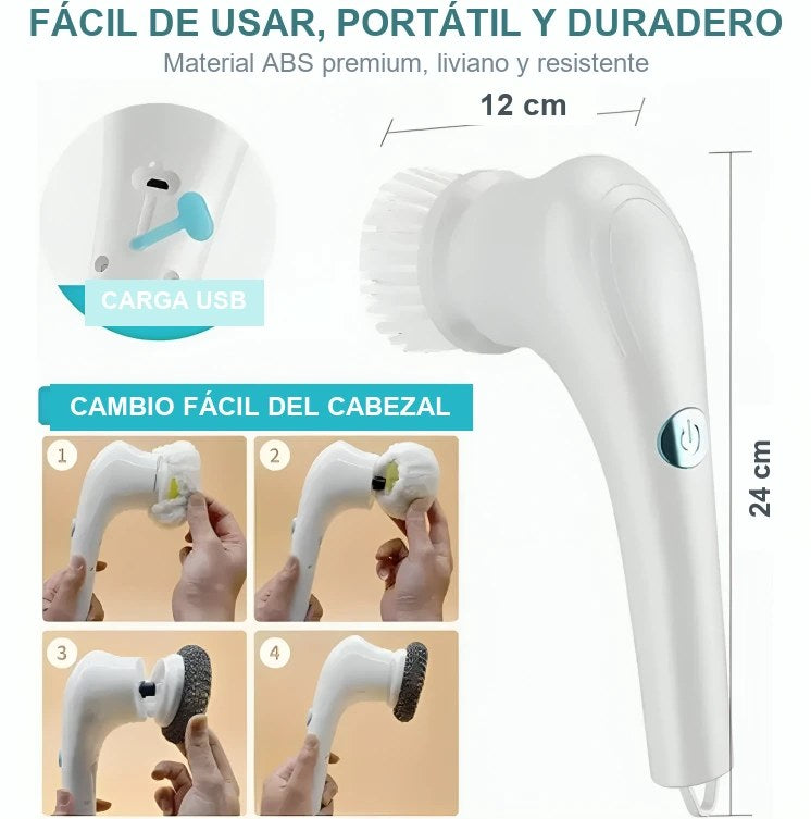 Cepillo de Limpieza Eléctrica — Giratorio 5 en 1, recargable e IPX7