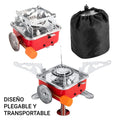 Estufa Portátil — cocinilla de gas plegable para camping y emergencias, con bolsa de transporte