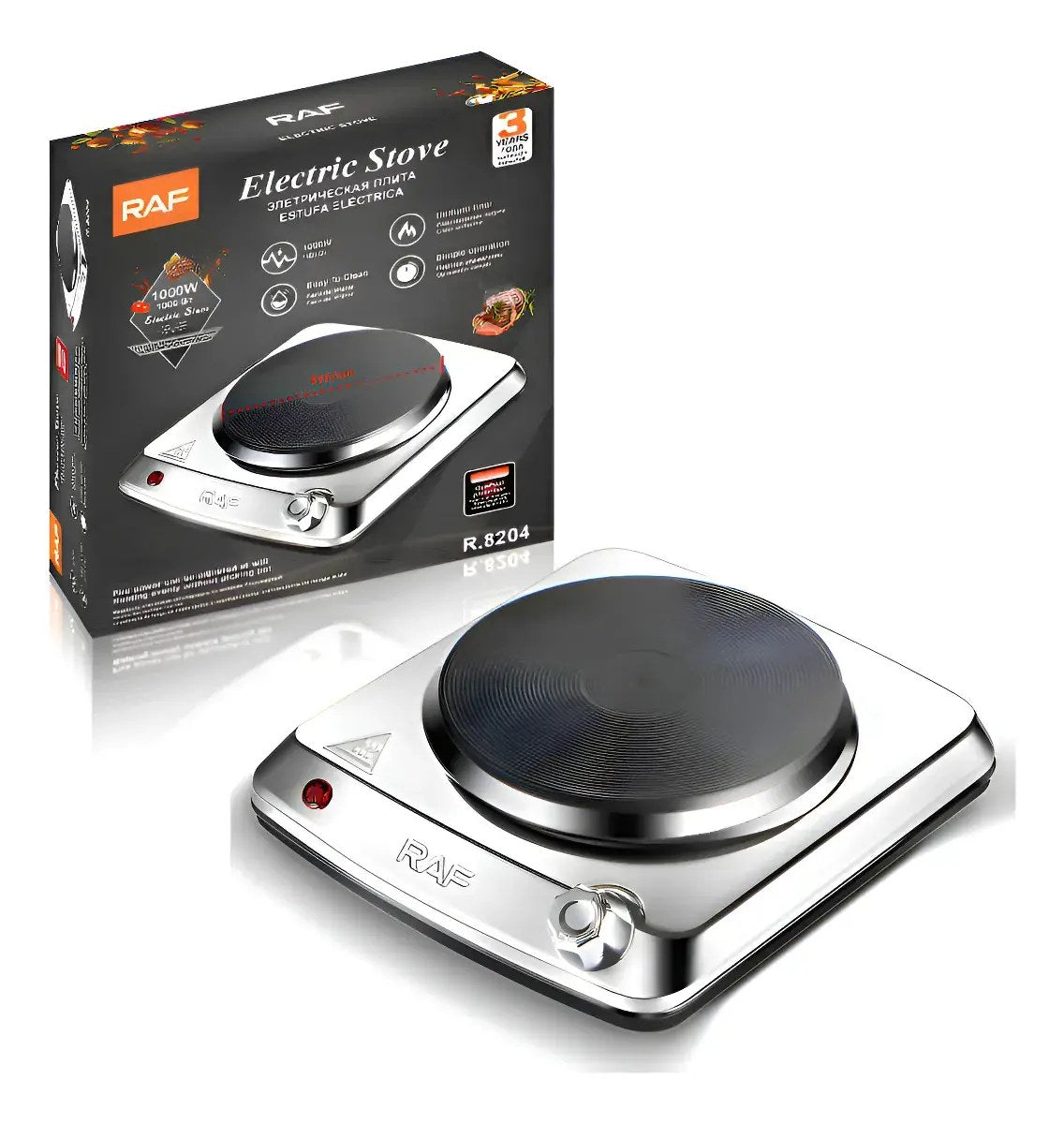 Estufa Eléctrica — Cocinilla portátil de 1 plato, 1000W, acero inoxidable