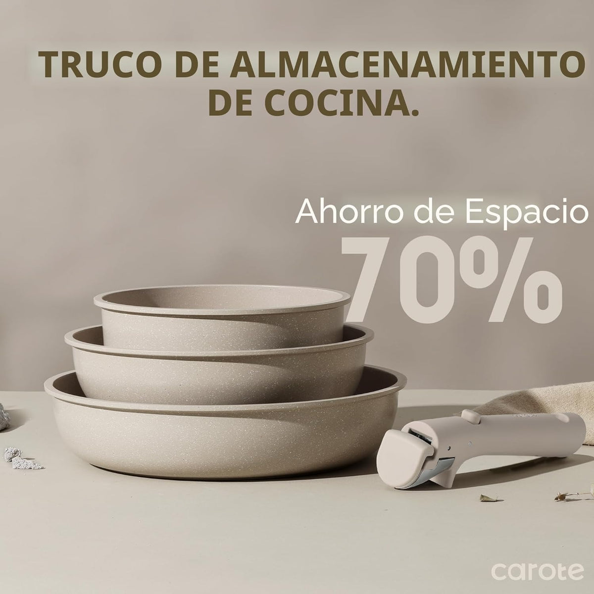 Set de Ollas y Sartenes de Cerámica — Antiadherente con Mango Desmontable