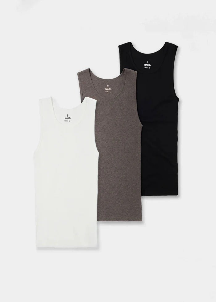 Tank Premium — Algodón Ultra-Suave (Hombre) · Pack 3 Colores comparativa