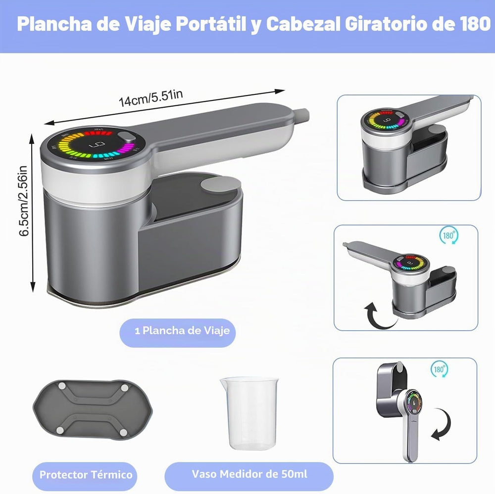 Plancha Portátil — De vapor con pantalla LED, 6 modos y mango giratorio 180°