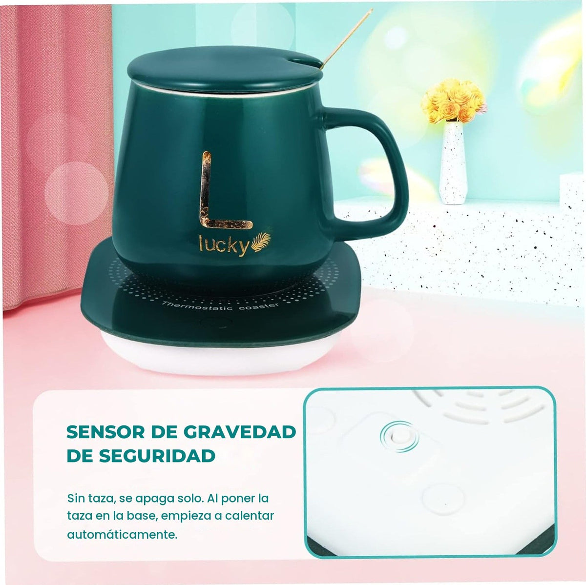 Sensor de gravedad que enciende y apaga el calentador de taza