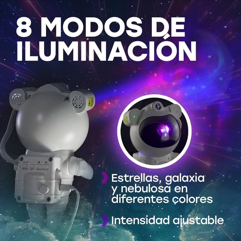 8 modos de iluminación del proyector astronauta