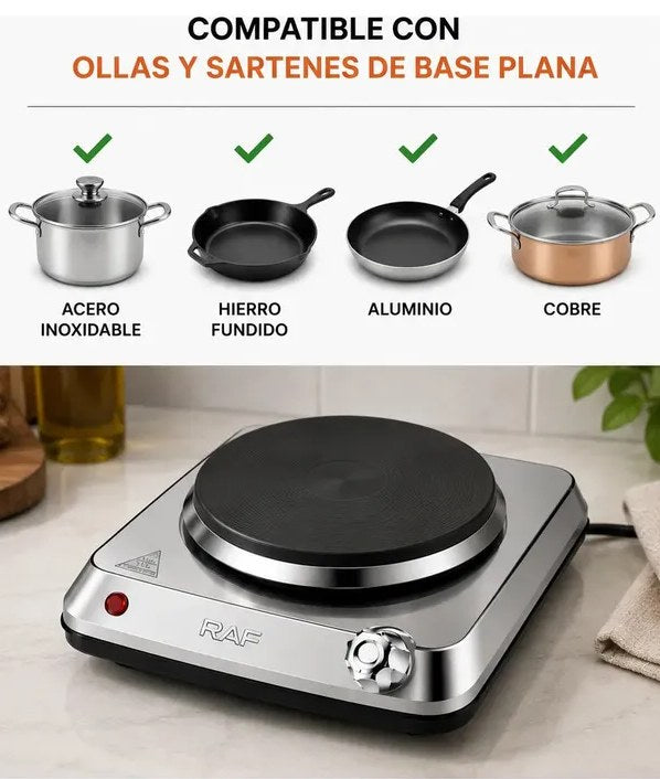 Cocinilla eléctrica compatible con ollas de base plana