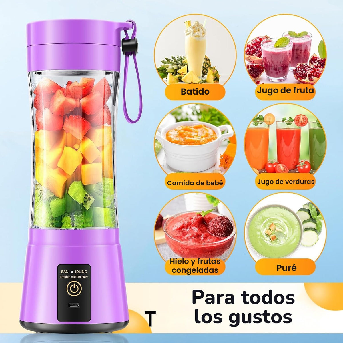 Batido recién hecho en la mini licuadora