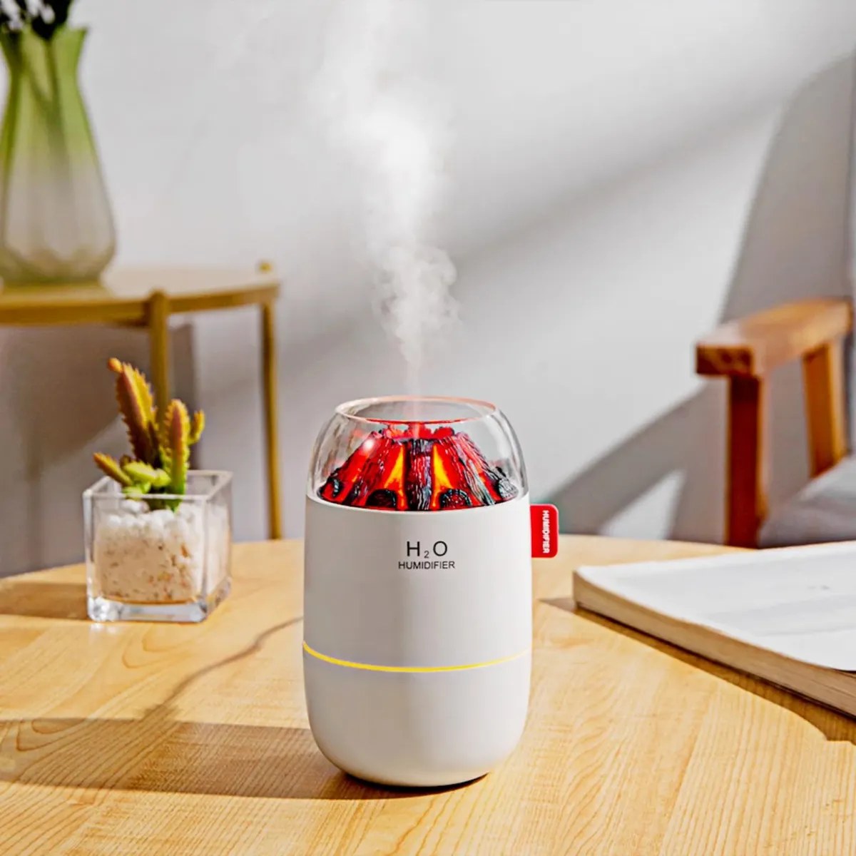 Humidificador 280 ml con Luz de Volcán — mini humidificador USB, silencioso y con luz LED