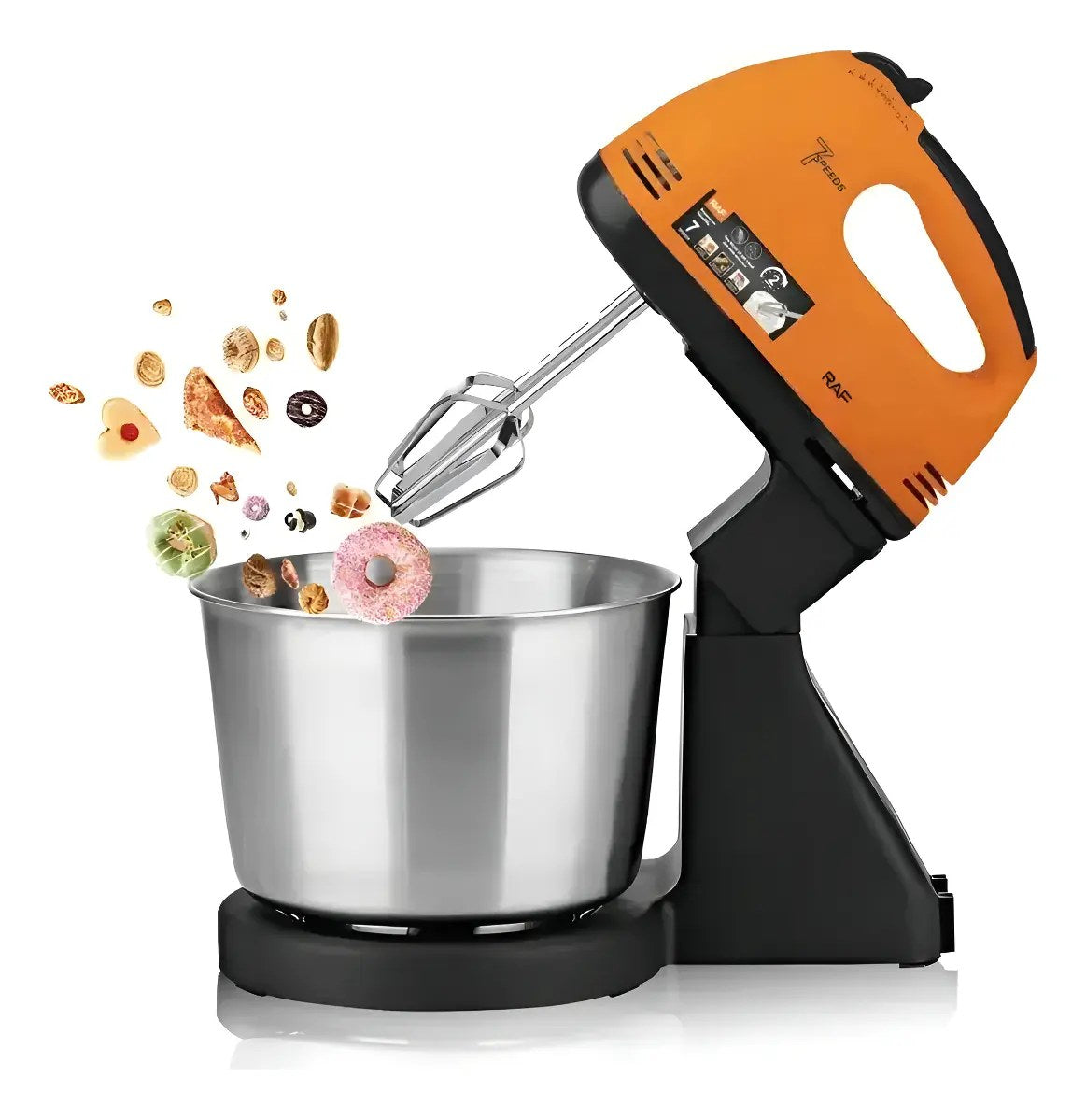 Batidora de Productos — Con bowl giratorio de 2 L, 7 velocidades, 2 batidores y 2 ganchos