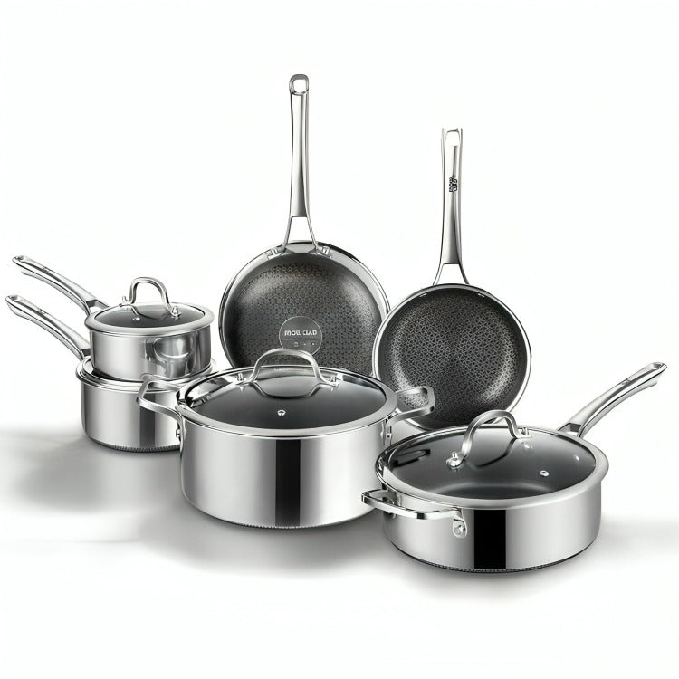 Set de Ollas y Sartenes SNOW — Acero Inoxidable 10 Piezas