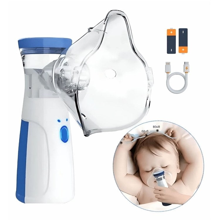 Nebulizador con mascarillas, boquilla y cable USB, para niños y adultos