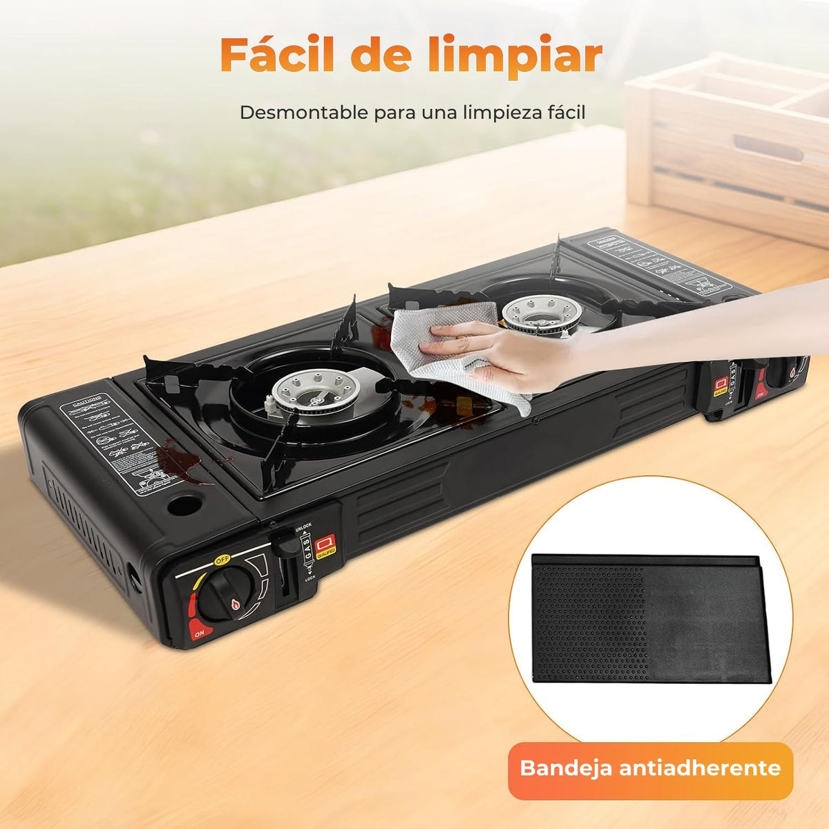 Detalles de la cocina portátil 2 quemadores