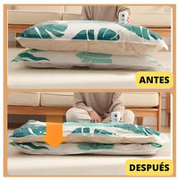 Antes y después de comprimir el edredón