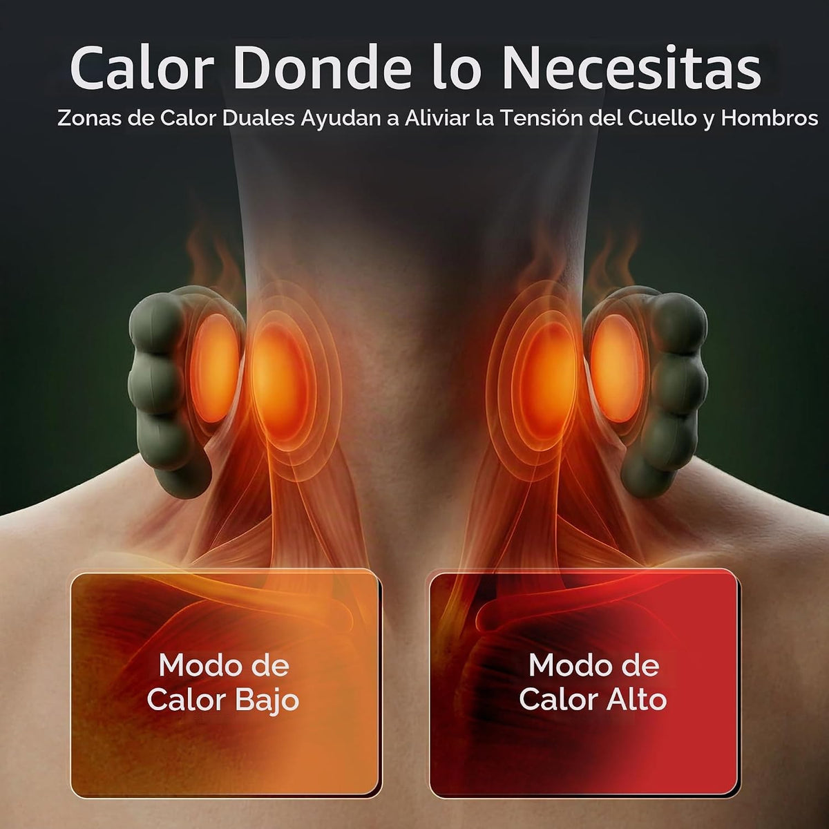 Calor en dos niveles, bajo y alto, para aliviar la tensión del cuello y hombros
