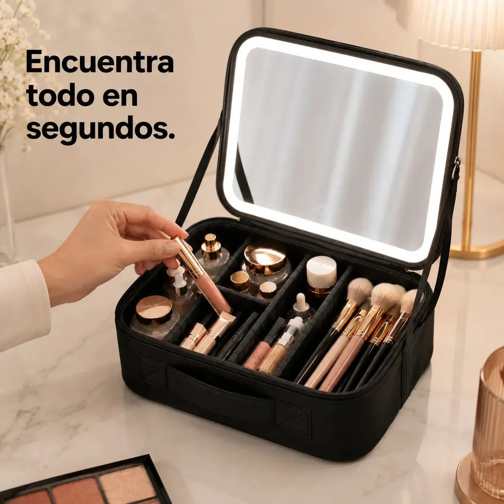 Encuentra todo en segundos en el maletín cosmetiquero con espejo LED