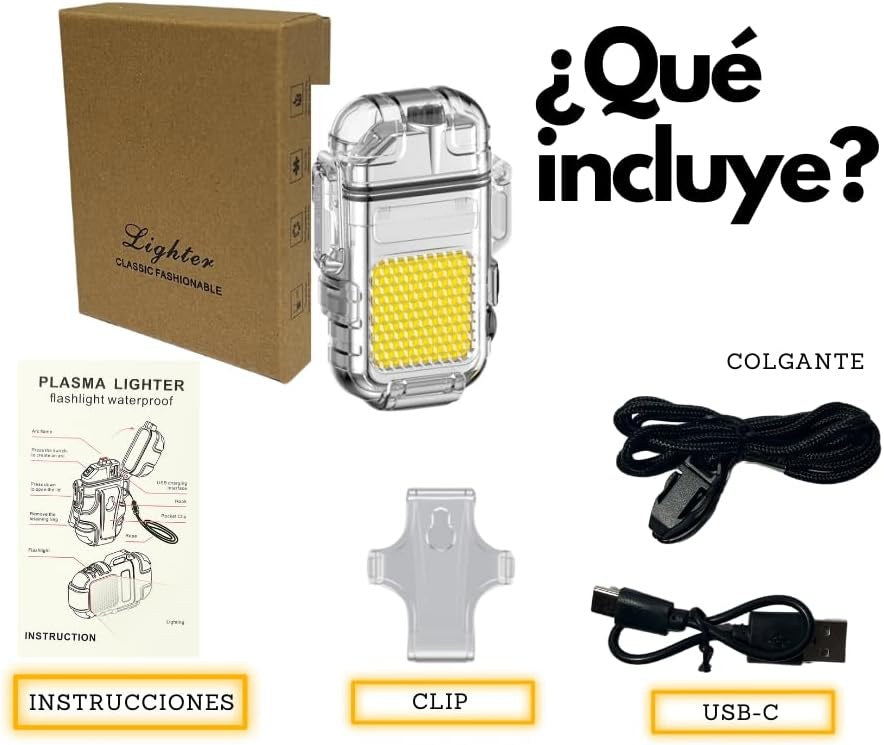 Encendedor de Cigarrillos — Eléctrico de plasma recargable, con linterna y a prueba de agua