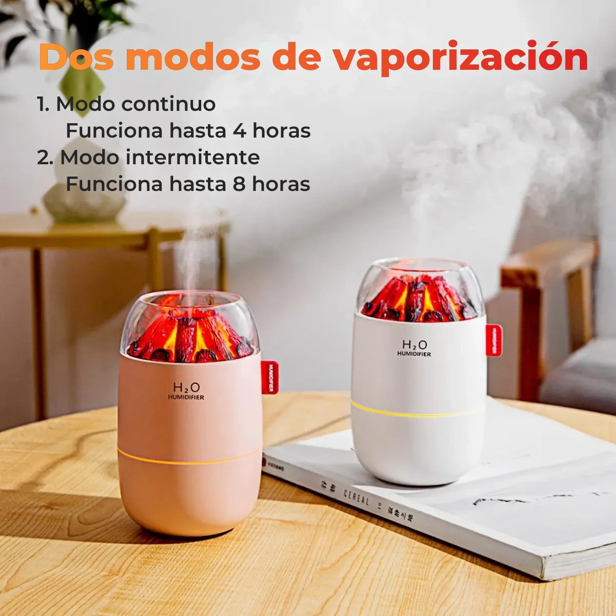 Dos modos de vaporización: continuo hasta 4 horas e intermitente hasta 8 horas