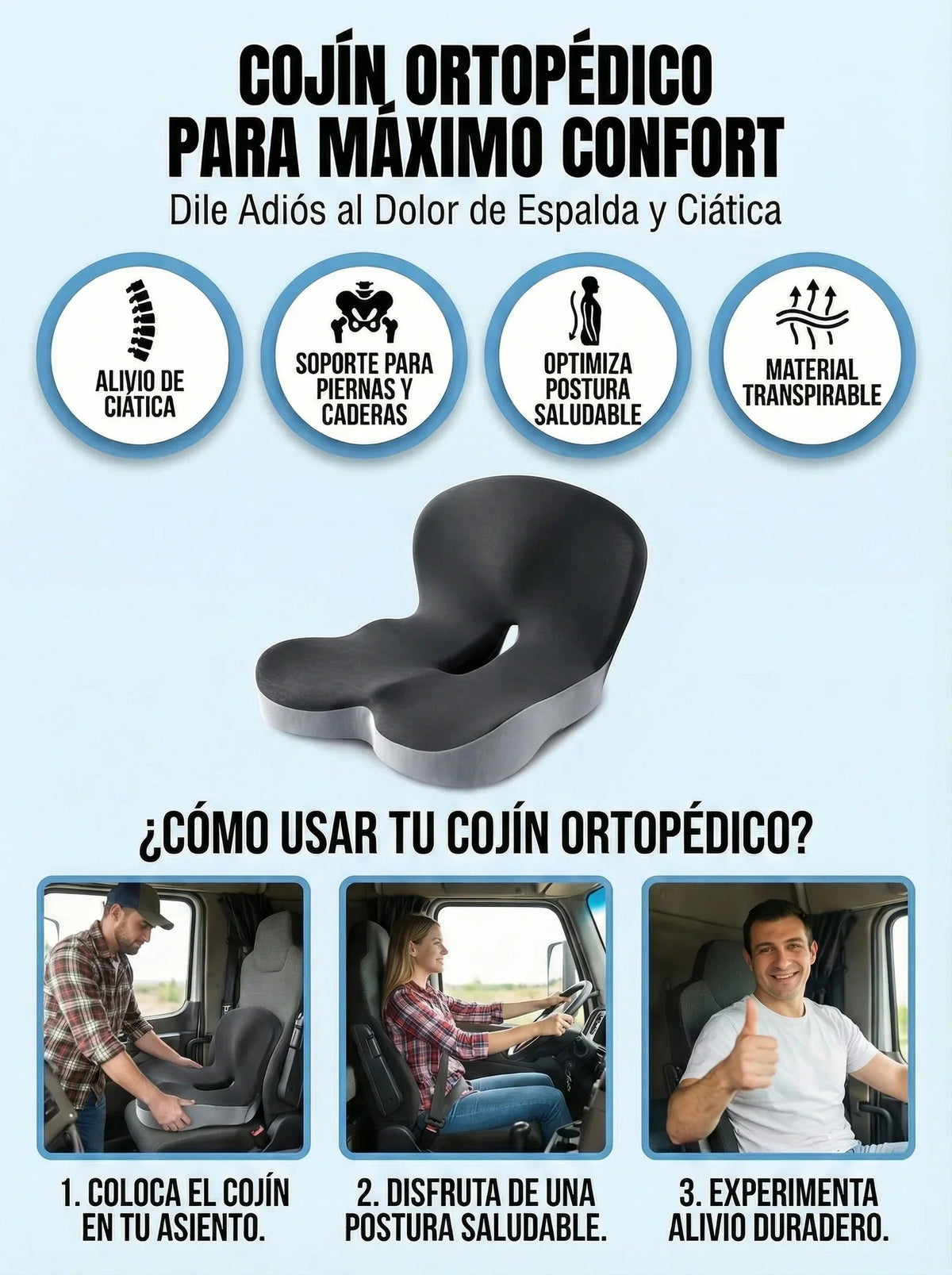 Cojín de Asiento Ortopédico de Espuma Viscoelástica
